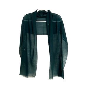 Eileen Fisher Teal Lightweight Wool Scarf/Shawl with silver sparkles